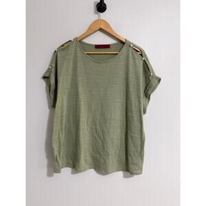 Women's Love Scarlett 1X Pearl Sleeve Blouse Green Cottage Fairy Work Shirt